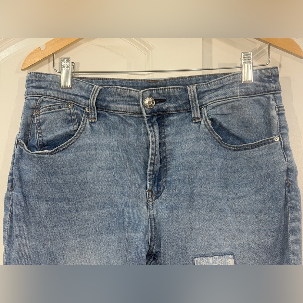 Chico's Light Blue Patchwork Straight-Leg Jeans - image 6